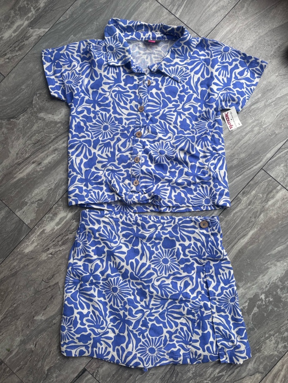 Vince Camuto Girls Blue Floral Shirt & Shorts Set Short Sleeve Size 12
